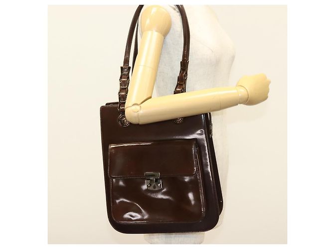 VERSACE Schultertasche Lackleder Braun Gold Auth BA4407 Golden - Ansicht 23
