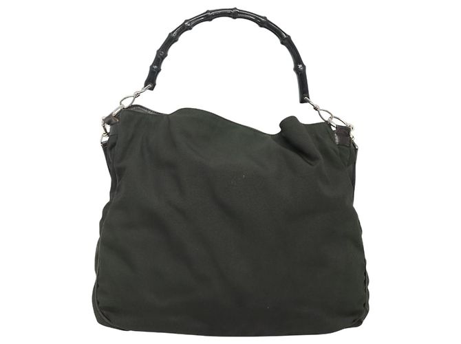 Borsa a mano in nylon Gucci Bamboo 2 in 1 khaki argento 001 1577 2123 Auth sw1236 Cachi - vista 13