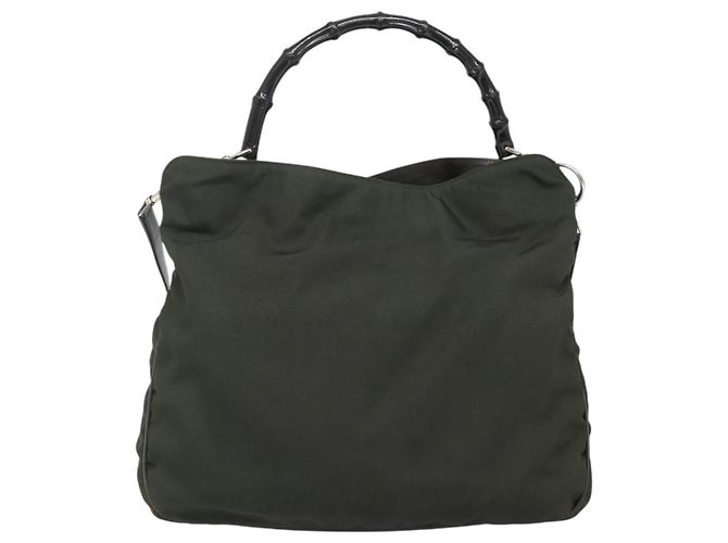 Borsa a mano in nylon Gucci Bamboo 2 in 1 khaki argento 001 1577 2123 Auth sw1236 Cachi - vista 2