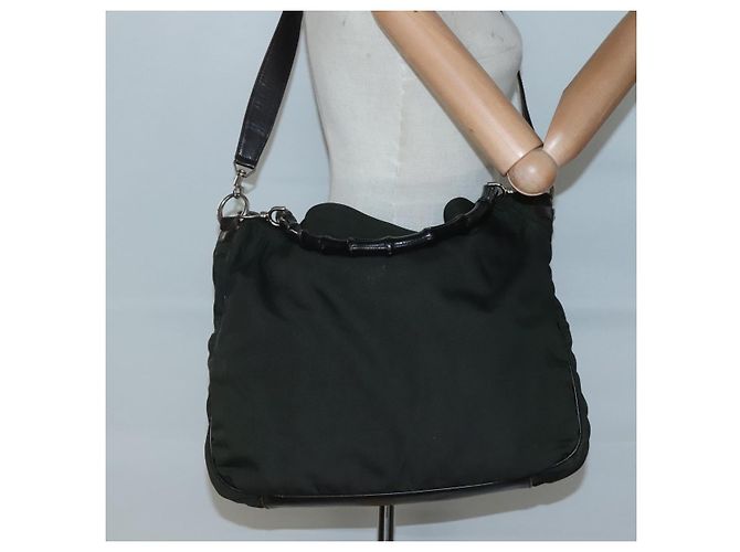 Borsa a mano in nylon Gucci Bamboo 2 in 1 khaki argento 001 1577 2123 Auth sw1236 Cachi - vista 22