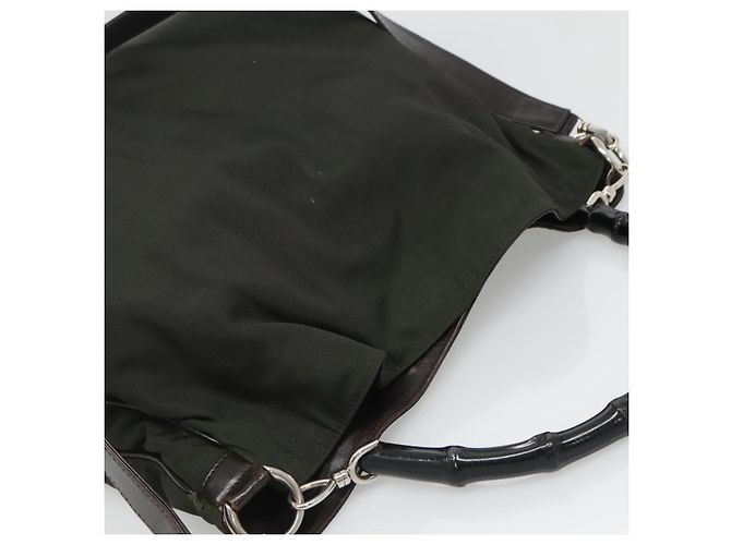 Borsa a mano in nylon Gucci Bamboo 2 in 1 khaki argento 001 1577 2123 Auth sw1236 Cachi - vista 6