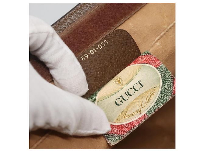 GUCCI GG Supreme Web Sherry Line Clutch Bag PVC Beige Oro 89 01 033 Auth BA4626 - vista 12