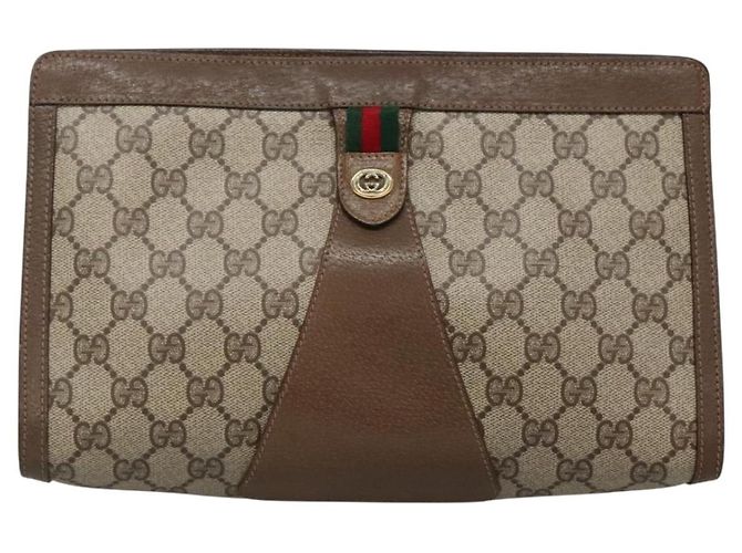 GUCCI GG Supreme Web Sherry Line Clutch Bag PVC Beige Oro 89 01 033 Auth BA4626 - vista 13