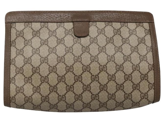 GUCCI GG Supreme Web Sherry Line Clutch Bag PVC Beige Oro 89 01 033 Auth BA4626 - vista 2