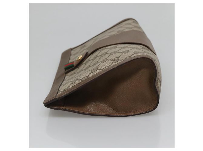 GUCCI GG Supreme Web Sherry Line Clutch Bag PVC Beige Oro 89 01 033 Auth BA4626 - vista 3