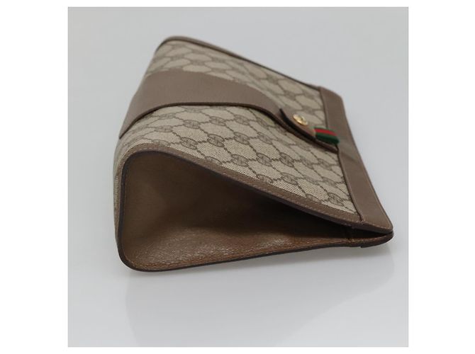 GUCCI GG Supreme Web Sherry Line Clutch Bag PVC Beige Oro 89 01 033 Auth BA4626 - vista 4