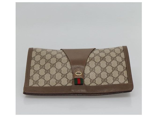 GUCCI GG Supreme Web Sherry Line Clutch Bag PVC Beige Oro 89 01 033 Auth BA4626 - vista 5
