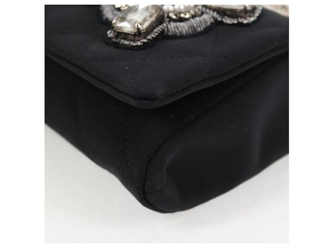 CHANEL Borsa a Spalla Matelassé in Nylon Nera con Catena CC Auth 129738V Nero - vista 15