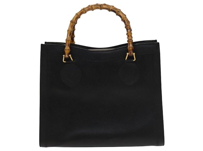 Bolsa de mão em couro Gucci Bamboo preta e dourada 002 1095 0260 Auth ep10062 Preto Dourado - vista 2