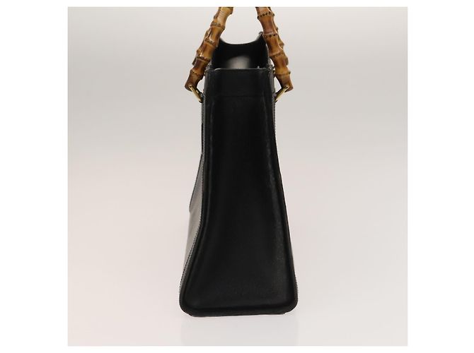 Bolsa de mão em couro Gucci Bamboo preta e dourada 002 1095 0260 Auth ep10062 Preto Dourado - vista 4