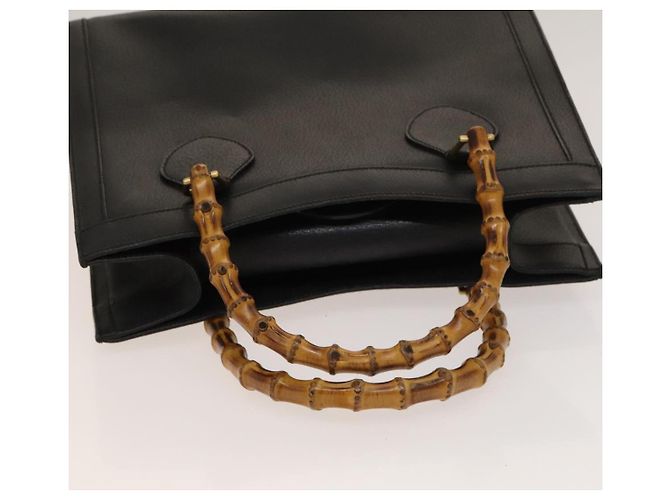 Bolsa de mão em couro Gucci Bamboo preta e dourada 002 1095 0260 Auth ep10062 Preto Dourado - vista 7
