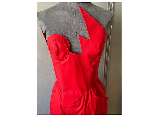 Vestido Thierry Mugler Rojo de Algodón con Corsé Roja - vista 2