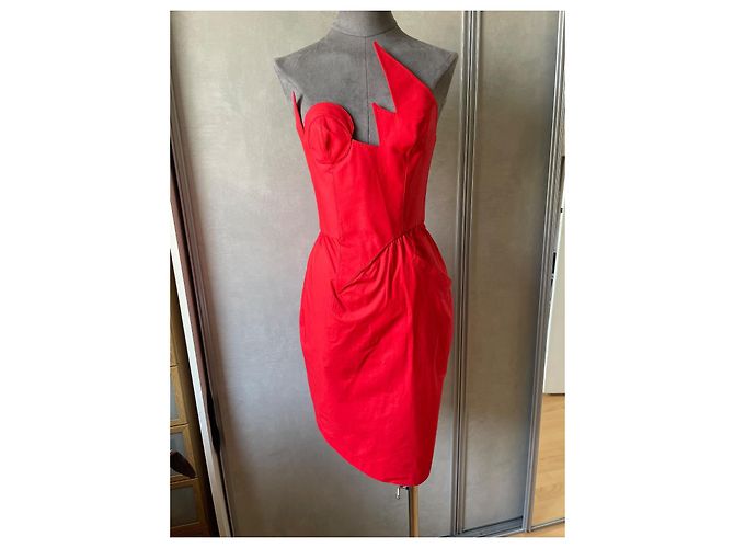 Vestido Thierry Mugler Rojo de Algodón con Corsé Roja - vista 3