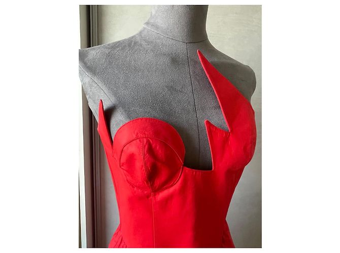 Vestido Thierry Mugler Rojo de Algodón con Corsé Roja - vista 9