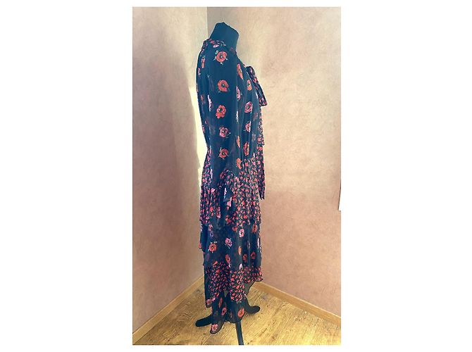 The Kooples Schwarzes Seidenkleid mit Blumenmuster - Ansicht 10