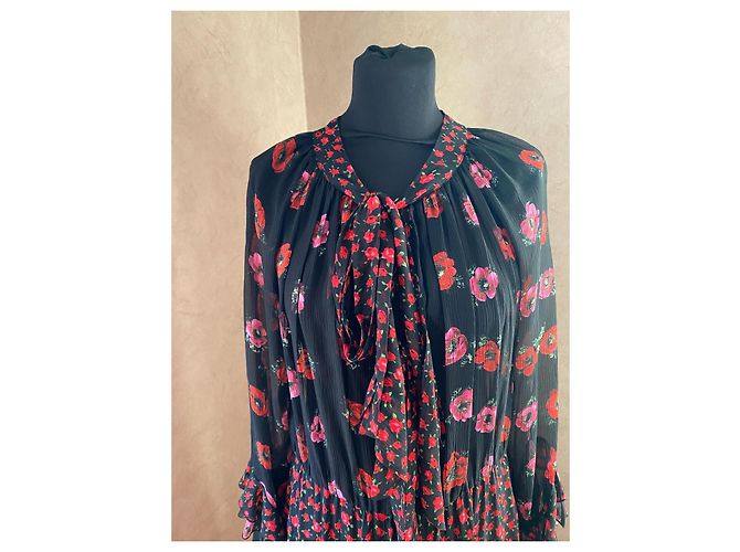 The Kooples Schwarzes Seidenkleid mit Blumenmuster - Ansicht 2