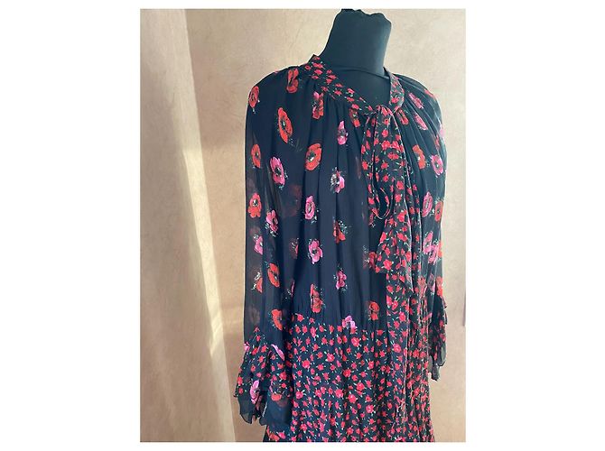 The Kooples Schwarzes Seidenkleid mit Blumenmuster - Ansicht 3
