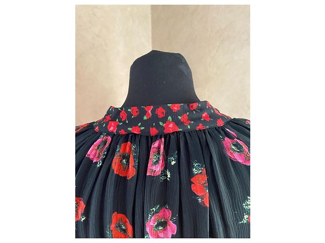 The Kooples Schwarzes Seidenkleid mit Blumenmuster - Ansicht 8