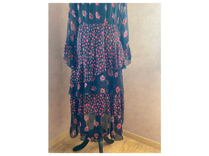 The Kooples Schwarzes Seidenkleid mit Blumenmuster - Ansicht 9