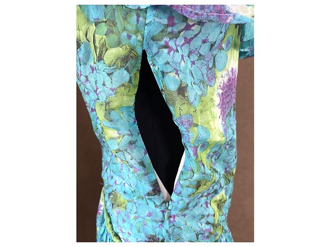 Roberto Cavalli Sommerkleid aus blauer Seide mit Blumenmuster - Ansicht 10