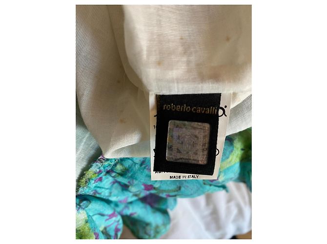 Roberto Cavalli Sommerkleid aus blauer Seide mit Blumenmuster - Ansicht 14