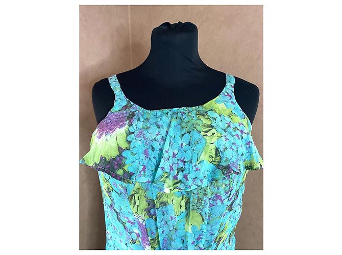 Roberto Cavalli Sommerkleid aus blauer Seide mit Blumenmuster - Ansicht 2