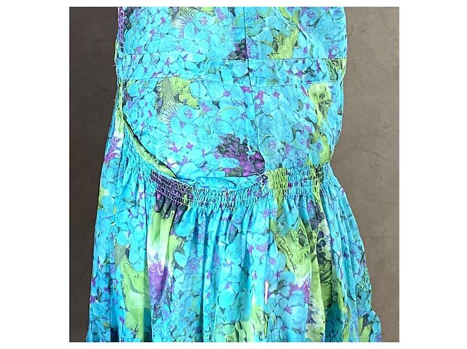 Roberto Cavalli Sommerkleid aus blauer Seide mit Blumenmuster - Ansicht 7