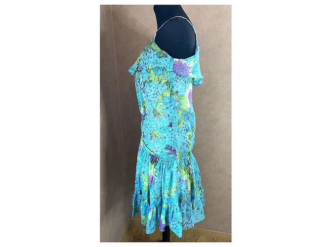 Roberto Cavalli Sommerkleid aus blauer Seide mit Blumenmuster - Ansicht 8