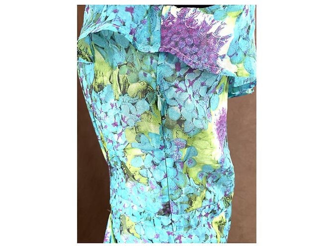 Roberto Cavalli Sommerkleid aus blauer Seide mit Blumenmuster - Ansicht 9