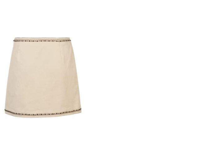 Falda Prada, Modelo Flores Bordadas Beige Dorado - vista 2