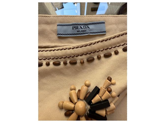 Falda Prada, Modelo Flores Bordadas Beige Dorado - vista 3