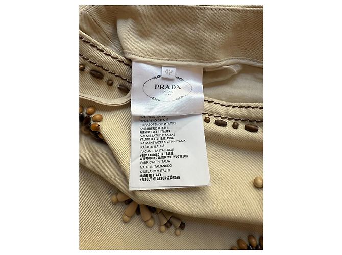 Falda Prada, Modelo Flores Bordadas Beige Dorado - vista 4