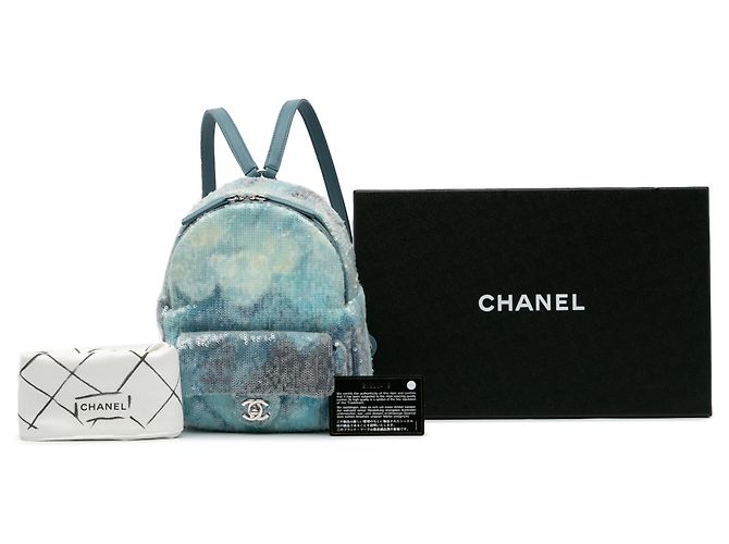 Chanel Blue Mini Sequins and Lambskin Waterfall Backpack Light blue - view 13