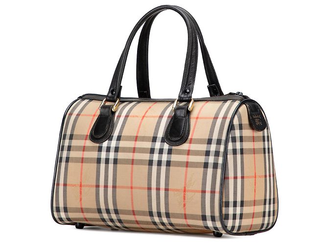 Borsa Boston Burberry in tela beige Haymarket Check - vista 2