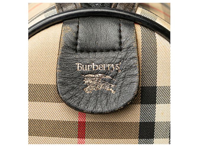 Borsa Boston Burberry in tela beige Haymarket Check - vista 5