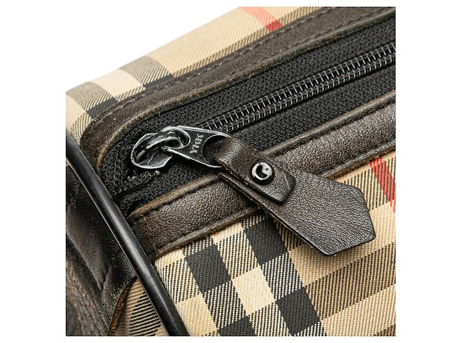 Borsa Boston Burberry in tela beige Haymarket Check - vista 7
