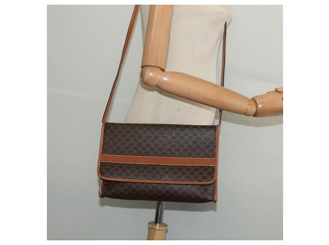 Céline Borsa a Spalla in Tela Macadam CELINE in Pelle PVC Marrone Oro Auth 137130 D'oro - vista 21
