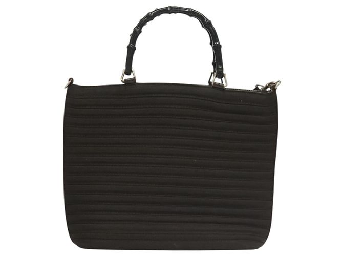 Bamboo Borsa a mano GUCCI in bambù nylon e pelle 2 in 1 marrone argento 000 1998 0588 Auth bs28273 - vista 13