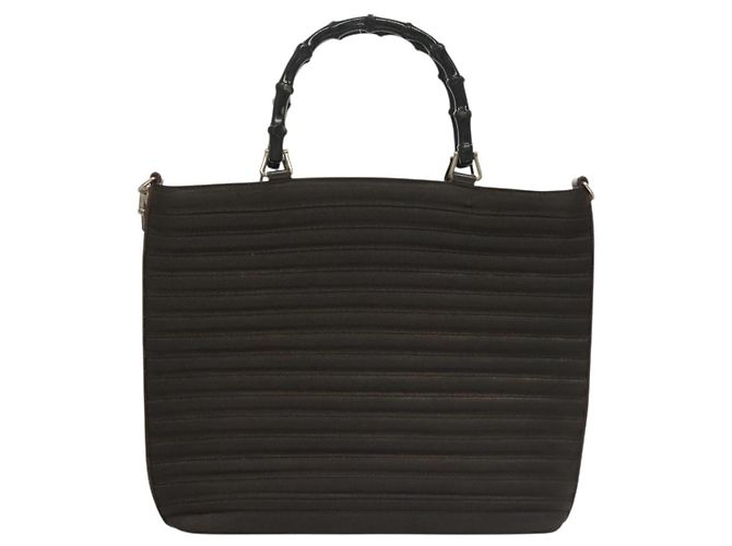 Bamboo Borsa a mano GUCCI in bambù nylon e pelle 2 in 1 marrone argento 000 1998 0588 Auth bs28273 - vista 2