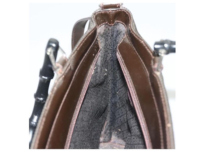 Bamboo Borsa a mano GUCCI in bambù nylon e pelle 2 in 1 marrone argento 000 1998 0588 Auth bs28273 - vista 21