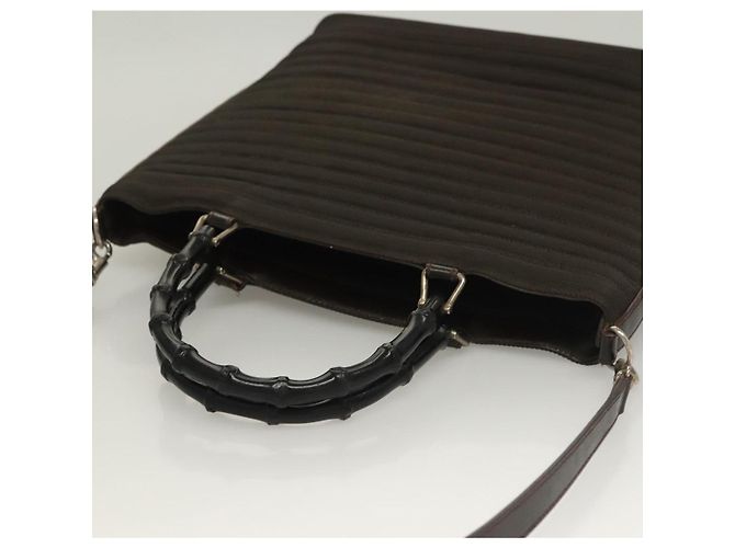 Bamboo Borsa a mano GUCCI in bambù nylon e pelle 2 in 1 marrone argento 000 1998 0588 Auth bs28273 - vista 6
