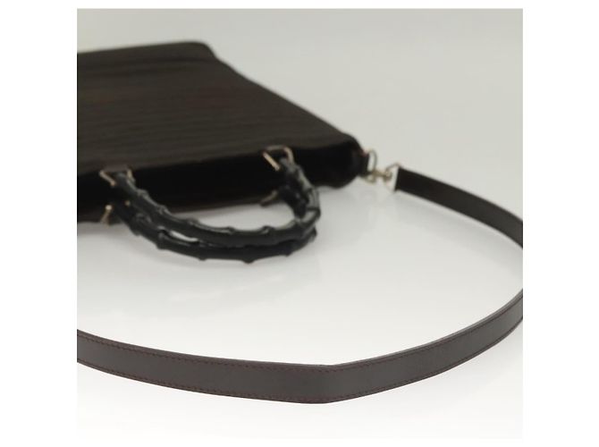 Bamboo Borsa a mano GUCCI in bambù nylon e pelle 2 in 1 marrone argento 000 1998 0588 Auth bs28273 - vista 8