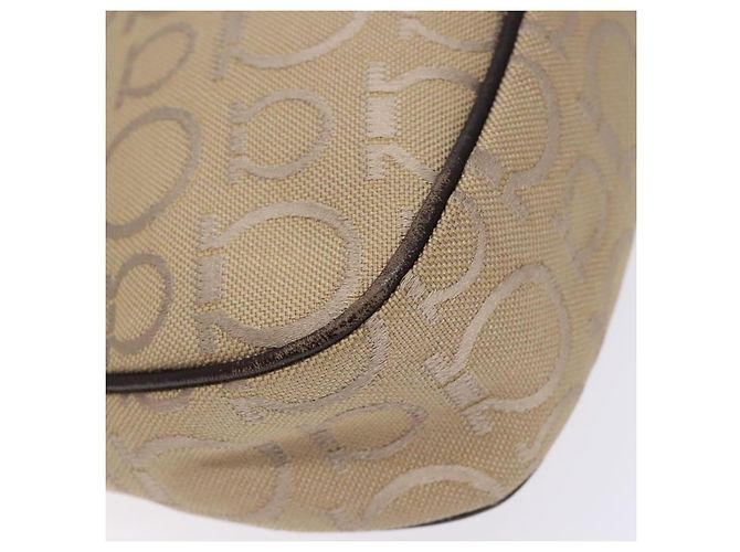 Borsa a mano Gancini in tela beige e argento di Salvatore Ferragamo Auth bs28514 - vista 14