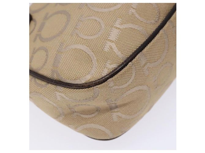 Borsa a mano Gancini in tela beige e argento di Salvatore Ferragamo Auth bs28514 - vista 16