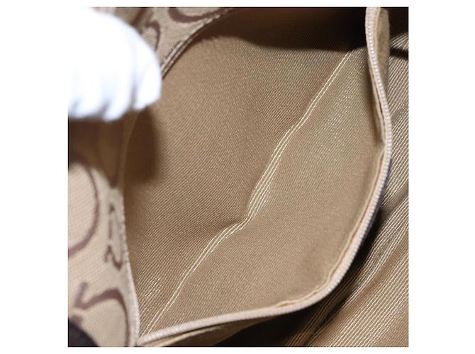 Borsa a mano Gancini in tela beige e argento di Salvatore Ferragamo Auth bs28514 - vista 19