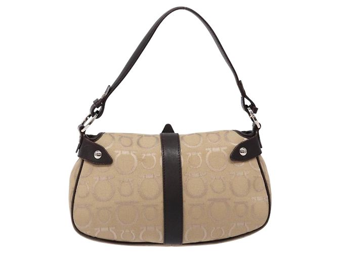 Borsa a mano Gancini in tela beige e argento di Salvatore Ferragamo Auth bs28514 - vista 2