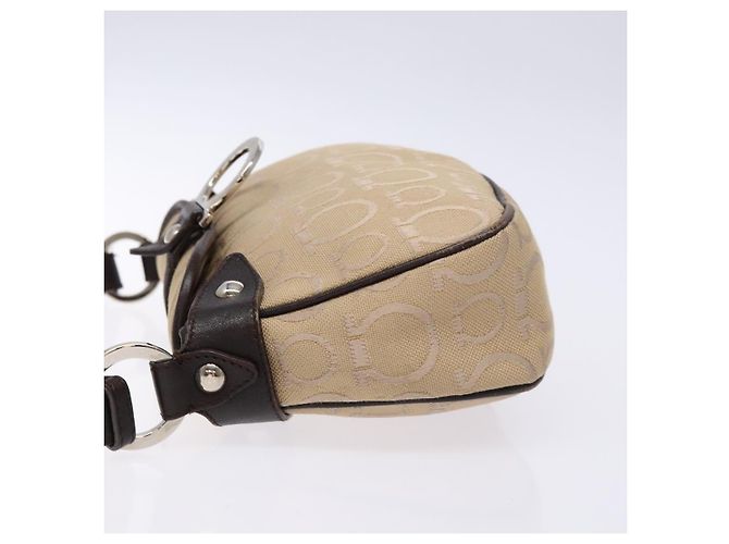 Borsa a mano Gancini in tela beige e argento di Salvatore Ferragamo Auth bs28514 - vista 4