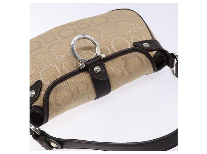 Borsa a mano Gancini in tela beige e argento di Salvatore Ferragamo Auth bs28514 - vista 6