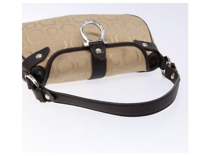 Borsa a mano Gancini in tela beige e argento di Salvatore Ferragamo Auth bs28514 - vista 7