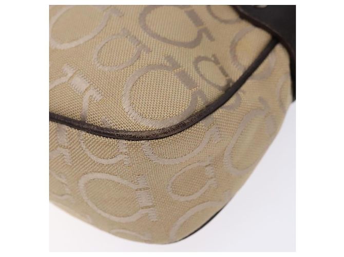 Borsa a mano Gancini in tela beige e argento di Salvatore Ferragamo Auth bs28514 - vista 9